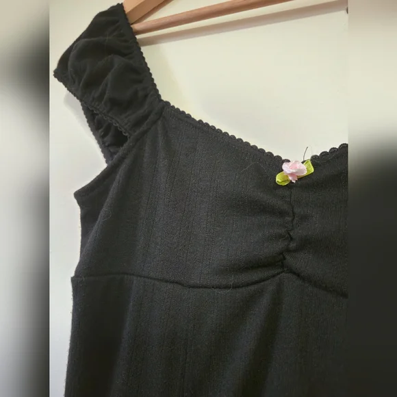 3/$20 AEROPOSTALE Black Sweetheart Pointelle Fit & Flare Mini Dress, xsmall - Picture 2 of 9